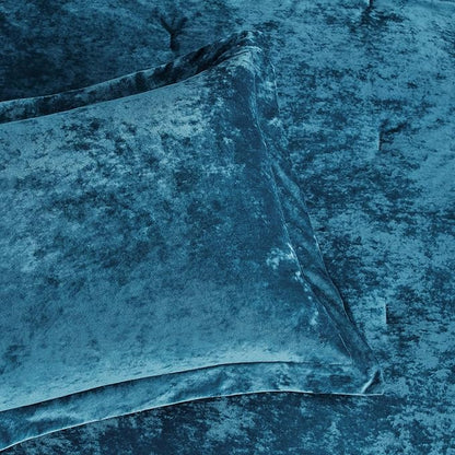 Sunshine Nicole Distressed Velvet Comforter Set, Distressed Velvet Face and Brushed Solid Microfiber Reverse, with Light Weight Soft Poly Fill, 5 Pieces Teal, Queen