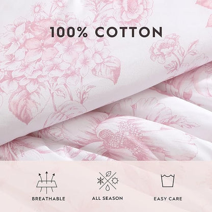 Laura Ashley - Twin Comforter Set, Soft & Reversible Cotton Bedding with a Smooth Feel, Medium Weight for Year Round Comfort, 2 Piece Bed Set with Matching Pillowcase (Delphine Mauve Pink)