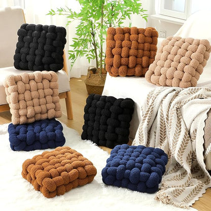 Wenqik 2 Pcs Knot Pillows Square Knotted Plush Throws Soft Accent Pillows Decoration Cushion for Couch Home Office Living Room Bedroom Bed Sofa Decor, 12'' x 13''(Khaki,Lambswool)