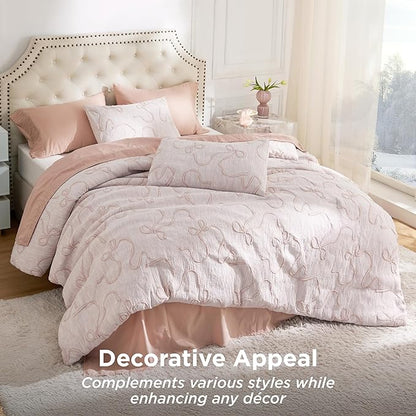 Bedsure King Size Comforter Set, GentleSoft™ 3 Pieces Bow Cute Bedding Pink Room Decor Aesthetic, King Bedding Set Gifts for Her Women, 1 Bed Pink Comforter, 2 Pillow Shams, 104x90 Inches