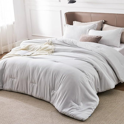 Bedsure Twin/Twin XL Comforter Set - Grayish White Soft Bedding for All Seasons, Cationic Dyed Bed Set, 2 Pieces, 1 Twin Size Comforter (68"x88") and 1 Pillow Sham (20"x26"+2")
