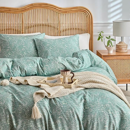 3 Pieces Comforter Set Queen Size for Adults Wear Resistant Sage Green Bedding Comforter Set for Spring, Autumn, Winter Simple Floral Comforter Set, 90''x90''
