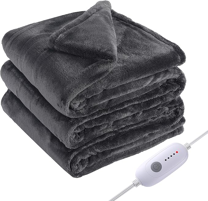 Electric Heated Blanket Full Size 72"x84",Fast Heating Throw, Soft Plush Microplush for Bed & Couch, 10 Hours Auto Off & 5 Heating Levels, Machine Washable, Gifts for Grandma & Family-Dark Gray