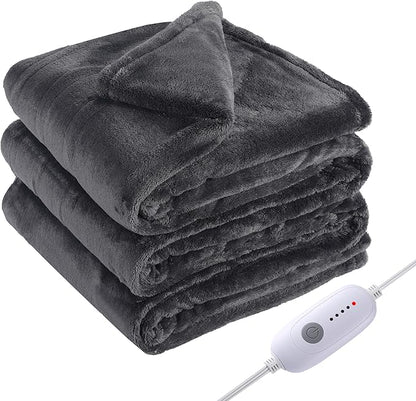 Electric Heated Blanket Full Size 72"x84",Fast Heating Throw, Soft Plush Microplush for Bed & Couch, 10 Hours Auto Off & 5 Heating Levels, Machine Washable, Gifts for Grandma & Family-Dark Gray