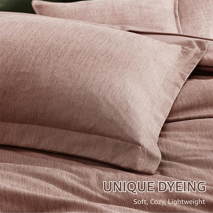Monbix Full Size Comforter Set-7 Pieces Dusty Pink Cationic Dyeing Bed in a Bag Full Bedding Sets with Comforter, Sheets, Pillowcases & Shams, All Season Reversible Bedding Comforters
