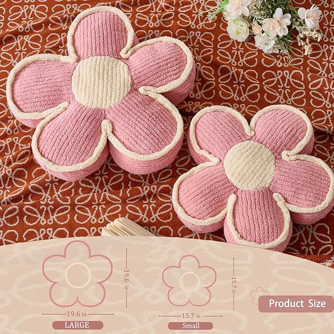 Flower Pillow Pink Flowers Shaped Cushion Decorative Daisy Pillow for Bed Couch Cute Throw Pillows