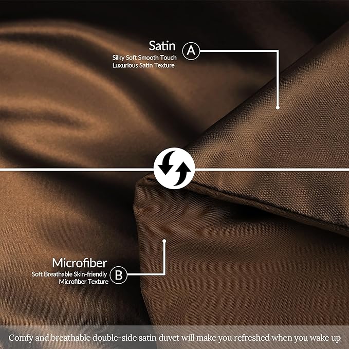 Whale Flotilla 3-Piece Reversible Silky Soft Queen Comforter Bedding Set, Luxurious Satin Comforters Full Size with 2 Satin Pillowcases, Lightweight Duvet for All Seasons, Brown