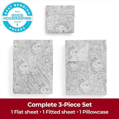Mellanni Twin XL Sheets Set - 3 PC Iconic Collection Bedding - Hotel Luxury, Extra Soft, Cooling Bed Sheets - Wrinkle, Fade, Stain Resistant (Twin Extra Long, Paisley Gray)