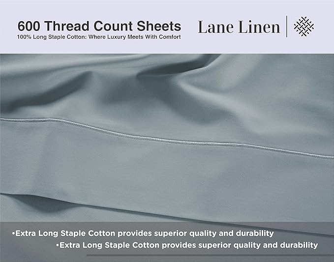 LANE LINEN 600 Thread Count 100% Cotton Full Size Sheets Set, Soft & Comfy Hotel Style Thick Full Bed Sheets Set, Mercerized Cotton Bedding Sheets & Pillowcases Sets, Machine wash - French Blue
