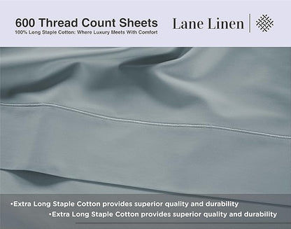 LANE LINEN 600 Thread Count 100% Cotton Full Size Sheets Set, Soft & Comfy Hotel Style Thick Full Bed Sheets Set, Mercerized Cotton Bedding Sheets & Pillowcases Sets, Machine wash - French Blue