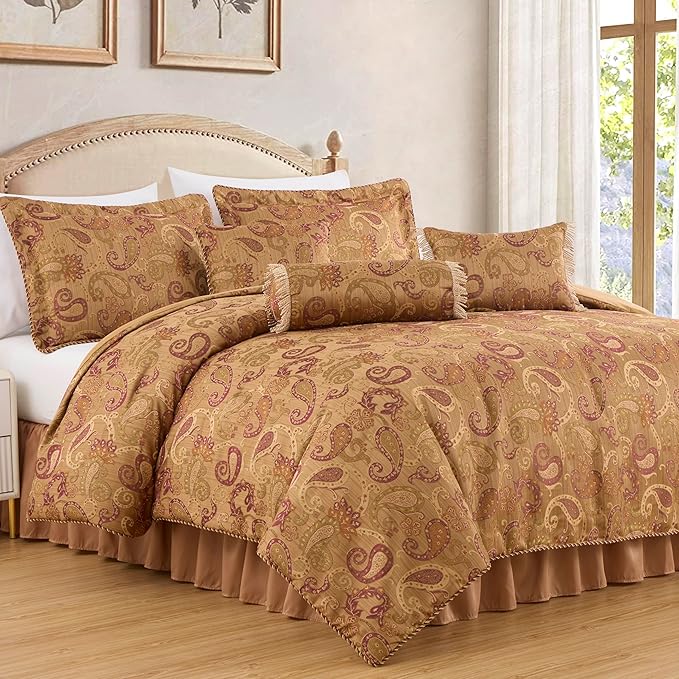 Chezmoi Collection Adelle 7-Piece Paisley Jacquard Embroidered Comforter Bedding Set, California King Size
