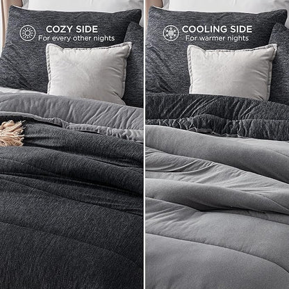 Bedsure King Comforter Set - Cooling and Warm Bed Set, Charcoal Black Reversible Bedding for All Season, 3 Pieces, 1 King Size Comforter (102"x90") and 2 Pillow Cases (20"x36")