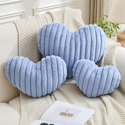 Heart Pillows Heart Decorative Pillow Soft Fluffy Heart Shaped Dusty Blue Throw Pillows with Faux Rabbit Fur Aesthetic Room Decor Cute Pillow for Valentines Mother's Day