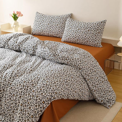 Cottonight Leopard Comforter Set King Animal Cheetah Print Bedding Set 3 Pieces Leopard Print Comforter Fluffy Soft Bedding Set Women Men King Comforter with 2 Pillowcases