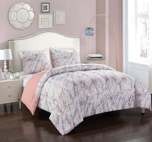 Pop Shop Marble Comforter Set, Full/Queen, Rose Gold
