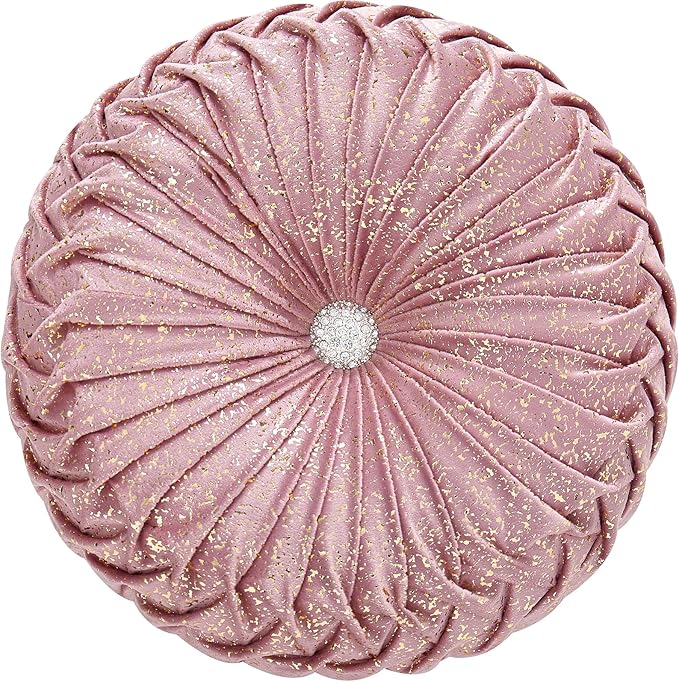 EUCIOR Round Throw Pillows,Blush Pink and Gold Throw Pillow,Soft Spandex Fabric,Pumpkin Pleated Handmade Pink Round Velvet Decorative Pillow for Sofa Bedroom Livingroom