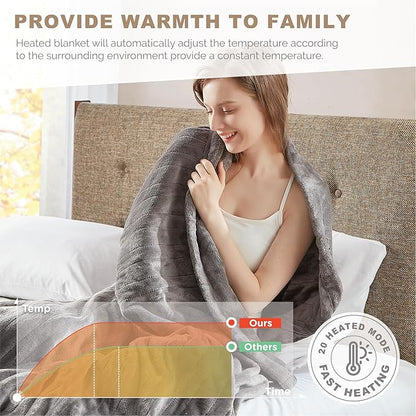 Degrees of Comfort Full Size Heated Blanket for Bed, UL-Certified Fleece Electric Heating Blankets with Auto Shut Off, Grey, Machine Washable, 80Wx84L