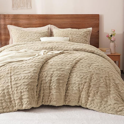 PHF Fluffy Sherpa Fleece Twin Comforter Set, 2 Pieces Warm Fuzzy Soft Bedding for Winter, 3D Tufted Flannel Plush Shaggy Bed Set, 1 Comforter (68"x90") and 1 Pillowcase (20"x26"), Khaki
