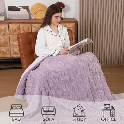 Heated Blanket Electric Throw 50'' x 60'' - Fluffy Ultra Soft Electric Blanket with 3D Stylish Design, 240g Plus 200g Sherpa, 5 Heating Levels and 4 Hours Auto Off, Machine Washable, Lavender Violet