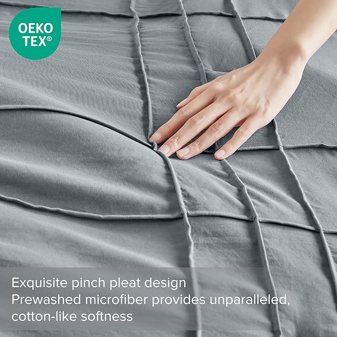 Comfort Spaces Blue/Grey Twin Size Comforter Set - 2 Piece Pintuck Pleated Bedding Set, All Season Lightweight, Extra Softness Pre-Washed Microfiber Bed Set, Shams