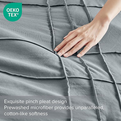Comfort Spaces Blue/Grey Twin Size Comforter Set - 2 Piece Pintuck Pleated Bedding Set, All Season Lightweight, Extra Softness Pre-Washed Microfiber Bed Set, Shams