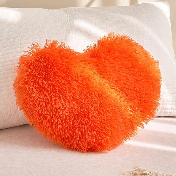 MOOWOO Fluffy Heart Pillow, Faux Fur Throw Pillow,Sherpa Plush Fluffy, Cute Soft Throw Cushion, Valentines Day,Thanks Giving Days,Christmas Day Decorative for Home Bed Couch Heart Shape