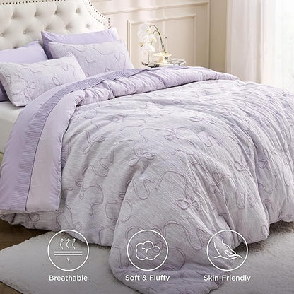 Bedsure Full Size Comforter Sets, GentleSoft™ 3 Pieces Bow Cute Bedding Lavender Room Decor Aesthetic, Full Size Bedding Sets Gifts for Her, 1 Lavender Comforter, 2 Pillow Shams, 82x86 Inches