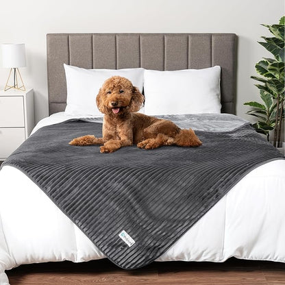 PetAmi Waterproof Dog Blanket, Leakproof Pet Blanket for Small Medium Large Dog, Reversible Furniture Bed Sofa Couch Cover Protector, Soft Striped Pet Throw for Indoor Cat, 40x60 in, Grey Light Gray