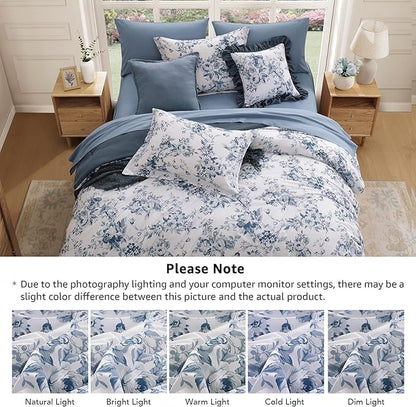 Twin XL Comforter Set -5 Pieces Floral Rain Washed Bedding Set for All Seasons, Bed in a Bag with Botanical Flowers Comforter, Sheets, Pillowcase & Sham