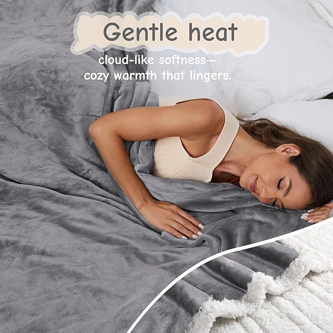 Electric Heated Blanket Throw Size 50"x60", Soft Flannel with Overheat Protection, 9 Adjustable Heat Settings & 10-Hour Auto-Off Timer, Fast Heating for Winter Comfort, Light Grey