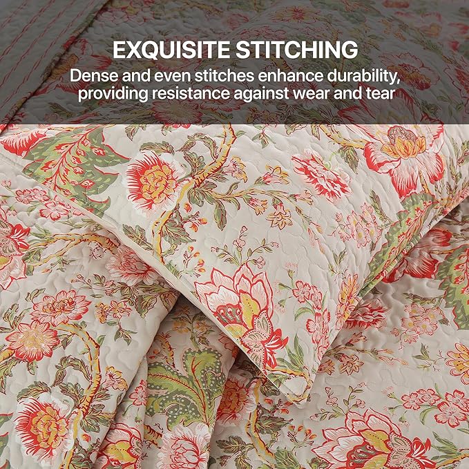 Quilt Set King Size Floral Patchwork Quilted, Soft Comforter Set Bedding Sets, Coverlet Bedspread Decorative Quilts with 2 Pillow Shams, (90"x104", 3 Pieces)