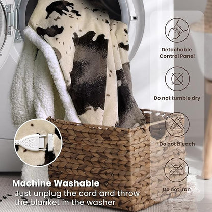 Cow Print Heated Blanket Full-Heating Electric Blanket Full with 10 Heat Levels & 10 Hours Auto-Off, Cozy Soft Fleece Sherpa, Washable, 72 x 84 Inche Cow Print Light Brown