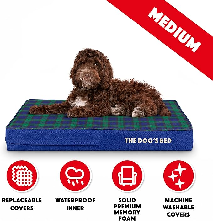 The Dog’s Bed Orthopedic Memory Foam Dog Bed Mattress, Oxford Fabric, Black Watch Tartan, M, 4 Inch