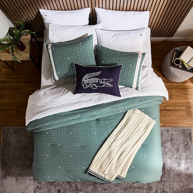 Lacoste Big Croc Decorative Pillow – 16" x 24" Throw Pillow for Bed Sofa Couch, Embroidered Crocodile Logo, 100% Brushed Twill Cotton Cover Fabric, Machine Washable, Navy