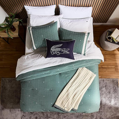 Lacoste Big Croc Decorative Pillow – 16" x 24" Throw Pillow for Bed Sofa Couch, Embroidered Crocodile Logo, 100% Brushed Twill Cotton Cover Fabric, Machine Washable, Navy