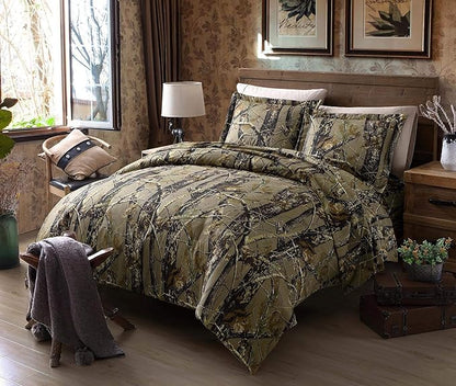Chezmoi Collection Salem 2-Piece Cabin Lodge Forest Woods Comforter Set - Nature Camo Tree Leaves Printed Soft Microfiber Bedding - Natural, Twin