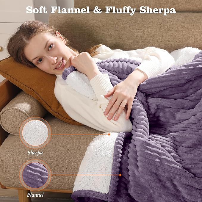 Heating Blanket Twin Heated Blanket 62x84'' - Soft Sherpa Fleece Twin Electric Blanket with Fast Heating, 5 Heating Levels & 10 Hours Auto Off, Small Lap Heat Blanket, Great Gift for Grandma (Purple)