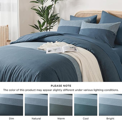 Andency King Size Comforter Set Haze Blue - 7 Pieces Striped Lightweight Bed in a Bag, Soft Microfiber Reversible Bedding Set with Comforter, Fitted & Flat Sheet, Pillowcases & Shams