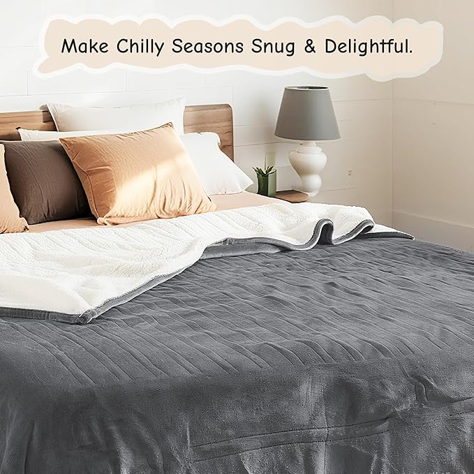 Electric Blanket Full Size 72"x84",Ultra-Soft Flannel Sherpa with 5 Heat Settings & a 10-Hour Adjustable Timer, Grey