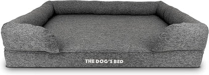 The Dog’s Bed Orthopedic Memory Foam Dog Bed with Bolsters, Linen Fabric, Grey Linen, XL