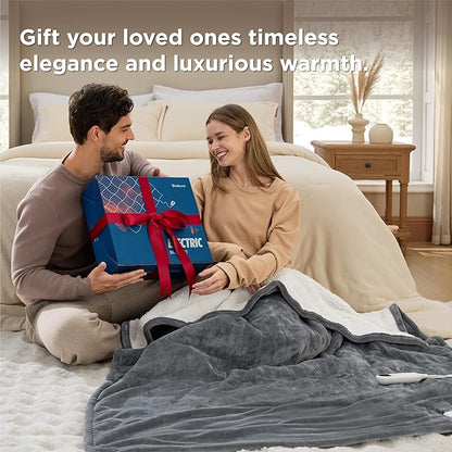Bedsure Heated Blanket Throw Blanket - Fast Heating Electric Blanket, Soft Flannel Heated Throw with 4 Time Settings, 6 Heating Settings, Warm Gifts for Grandma (50x60 inches, Olive Green)