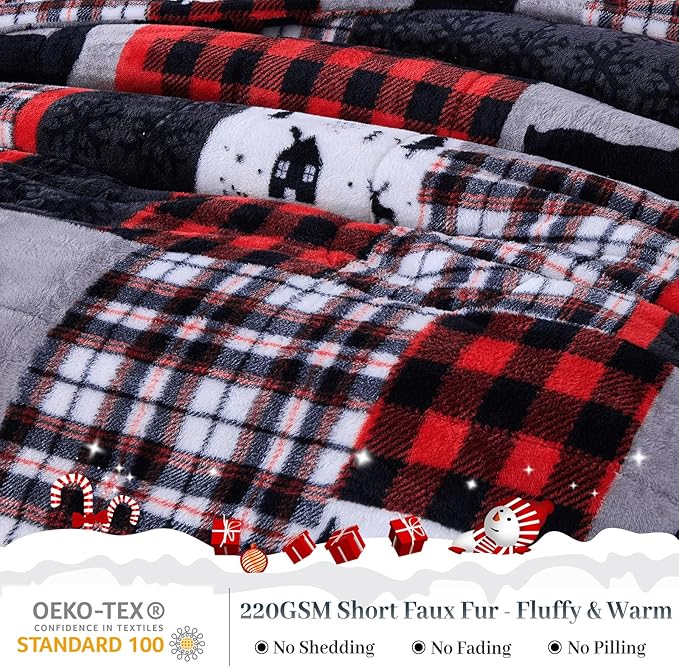 YIYEA Christmas Fluffy Queen Size Comforter Set, Luxury Faux Fur Comforter, Ultra Soft Plush Fuzzy Velvet Bedding Comforter Sets for Fall Winter, Cozy Warmth, No Shedding, 3PC, Queen