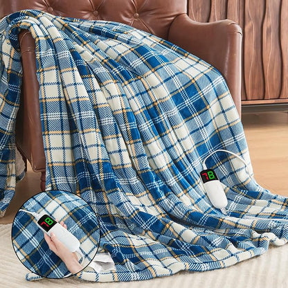 Heated Electric Blanket Twin Size,62X84 Heating Blanket with 10 Heats Levels&8 Hours Auto Off&Timer,Blue Plaid Soft Cozy Sherpa Blankets Warmer Gifts for Grandma Women Adult,Fast Heating Washable
