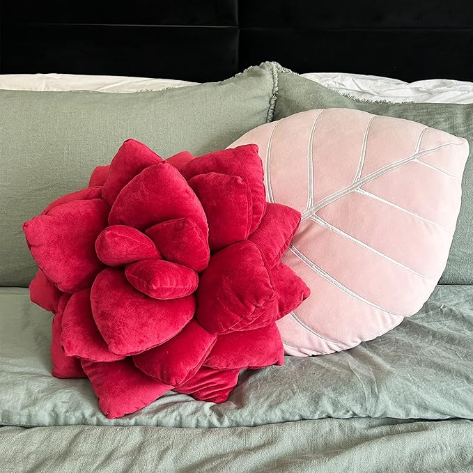 Green Philosophy Co. Philodendron Gloriosum Leaf Pillow - Baby Pink