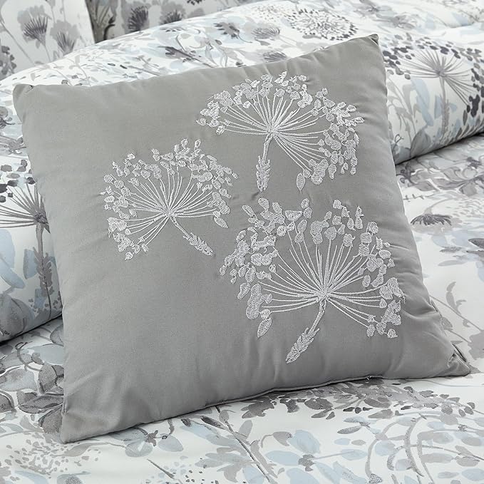 Modern Threads 5-Piece Printed Comforter Set, Giverny King in White Grey Blue – Soft Comforter, 2 Pillow Shams, and 2 Decorative Pillows