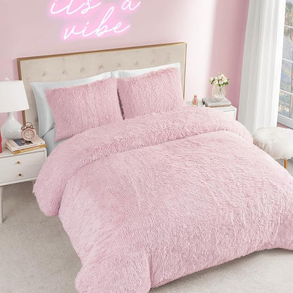 Juicy Couture Shaggy Faux Fur Pink King Comforter Set - Soft and Cozy 3-Piece Machine Washable Bedding Comforter and Sham Set