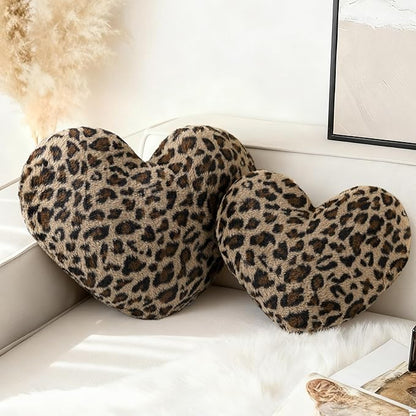 AELS Cheetah Heart Shaped Pillow Set of 2, 20 & 16 Inches Decorative Leopard Print Love Pillows, Soft Fluffy Plush, Valentine's Day, Wedding, Living Room, Bedroom & Nursery Decor, Brown