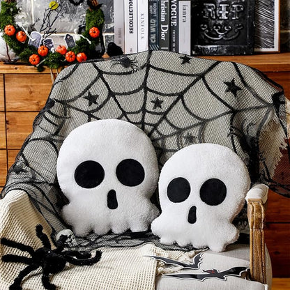 2 Pcs Skull Skeleton Pillows Decorative Skull Throw Pillows for Sofa Bed Couch Stuffed Gothic Party Outdoor Home Decorations Christmas Halloween Skeleton Decor Cushion (14 Inch and 12 Inch)
