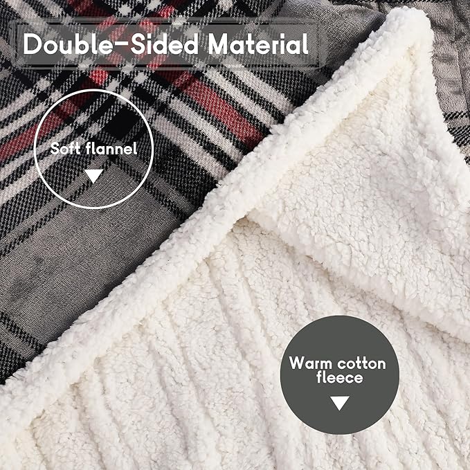 Heated Blanket Electric Blanket Full Size 72''x84'' with 10 Heating Levels, 12 Hour Auto Shut Off, Machine Washable, Flannel & Sherpa Soft Warming Blanket for Couch, Bed, Office - Gray & Red