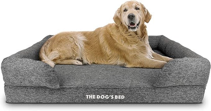 The Dog’s Bed Orthopedic Memory Foam Dog Bed with Bolsters, Linen Fabric, Grey Linen, XL